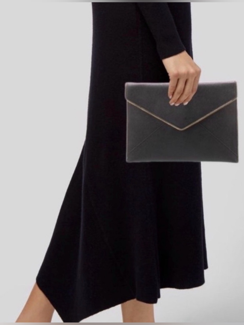 Rebecca Minkoff Saffiano Leather Envelope Clutch – Black / Gold Zip Trim